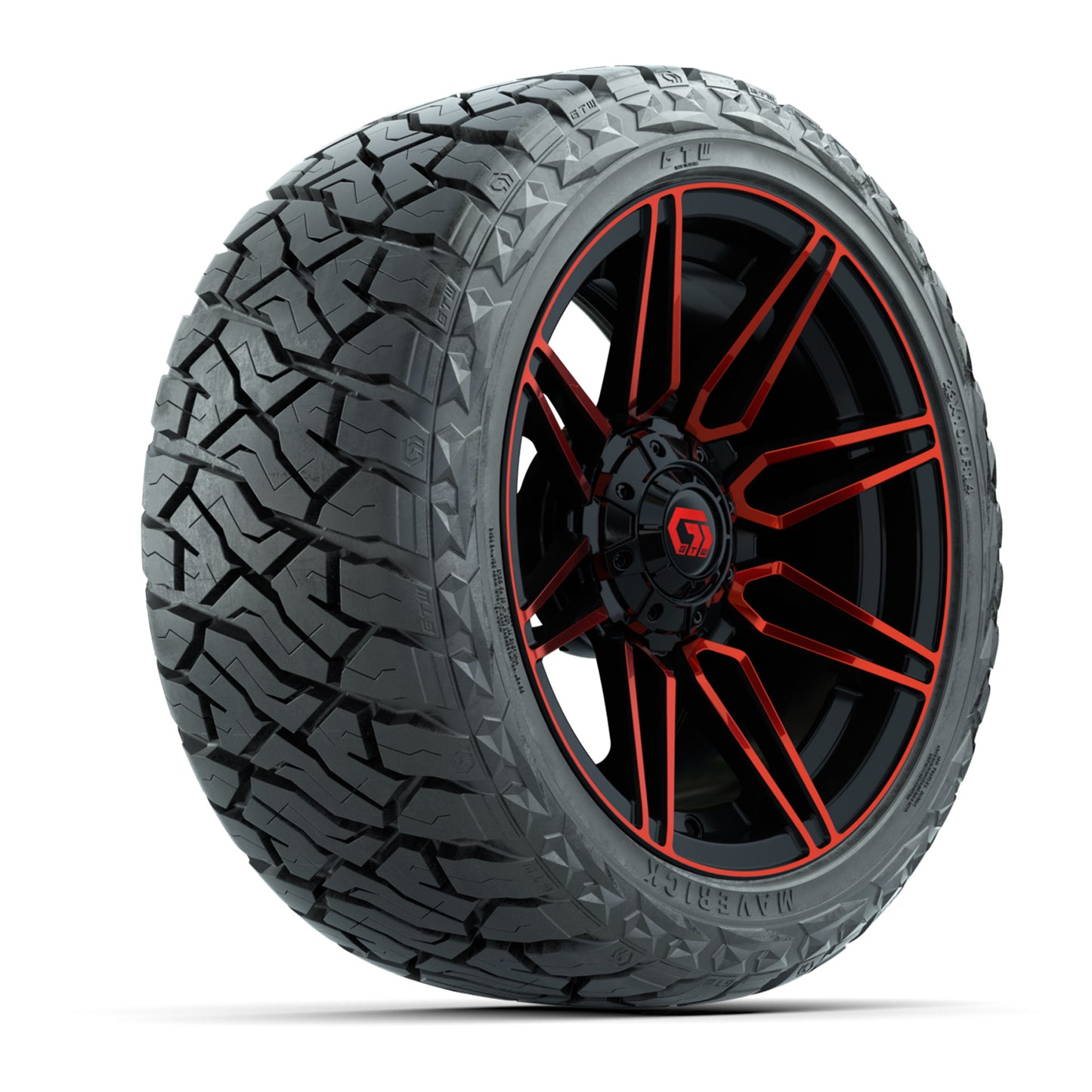 GTW Stealth Gloss Black/Red 14 in Wheels with 23x10.00-R14 Maverick All-Terrain Tires – Full Set