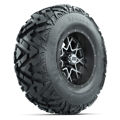 GTW® Vortex 2 Matte Gray/Machined 12 in Wheels with 25X10-12 Barrage Mud Tires – Full Set