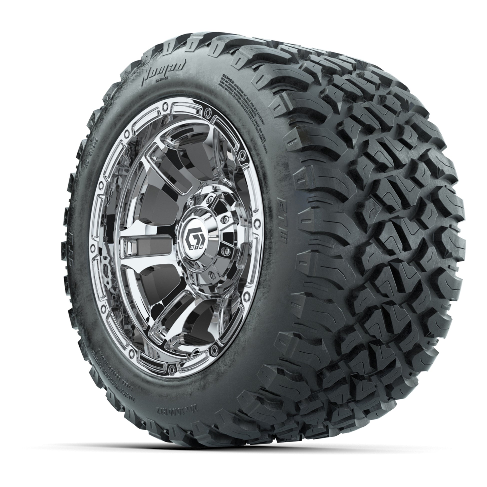 GTW® Shogun Chrome 12 in Wheels with 20X10-12 Nomad Steel Belt Radial All-Terrain Tires – Full Set