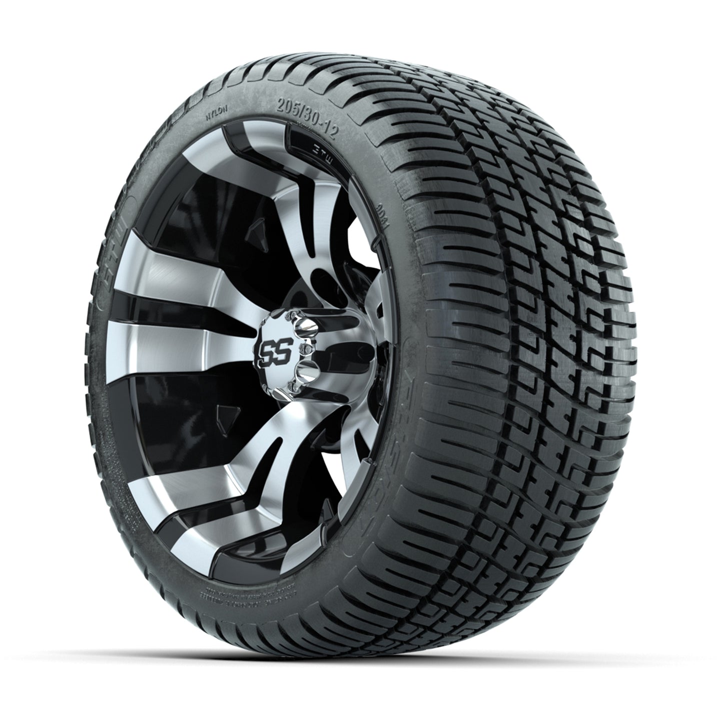 GTW Vampire Black and Machined 12 in Wheels with 18in Fusion Street Tires – Set of 4