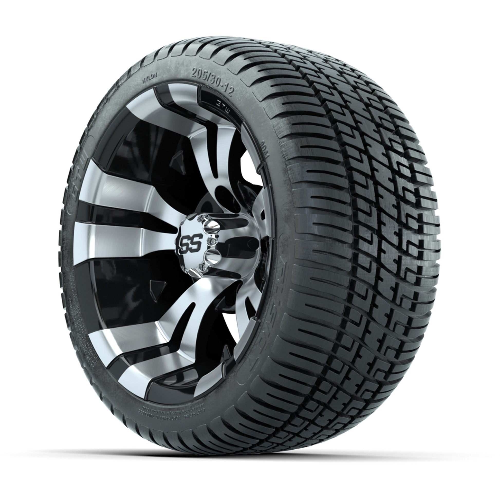 GTW Vampire Black and Machined 12 in Wheels with 18in Fusion Street Tires – Set of 4