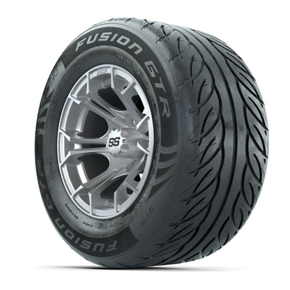 GTW® Spyder Silver Brush 12 in Wheels with 255/55-R12 Fusion GTR Steel Belt Radial Street Tires – Full Set