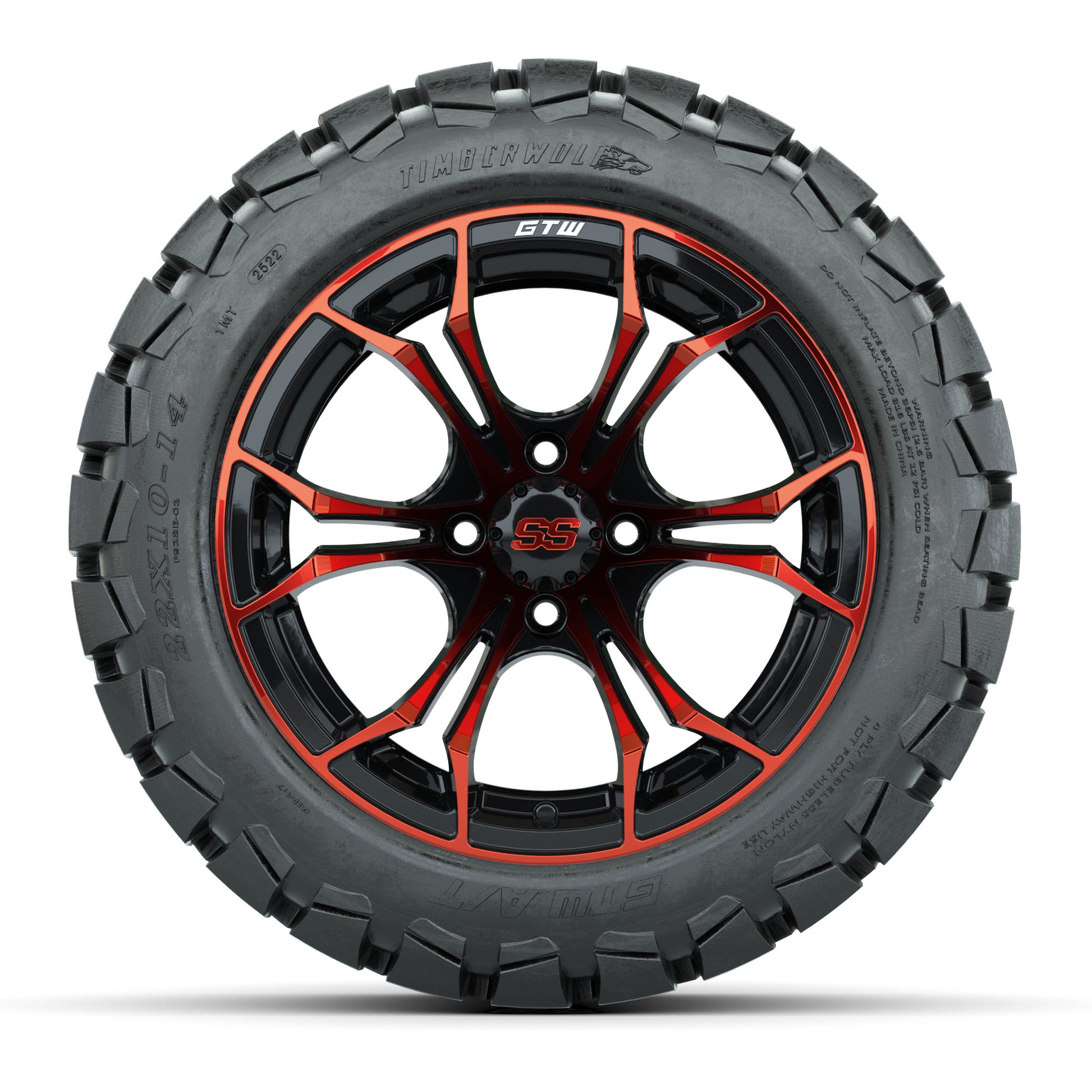 GTW Spyder Red/Black 14 in Wheels with 22x10-14 GTW Timberwolf All-Terrain Tires – Full Set