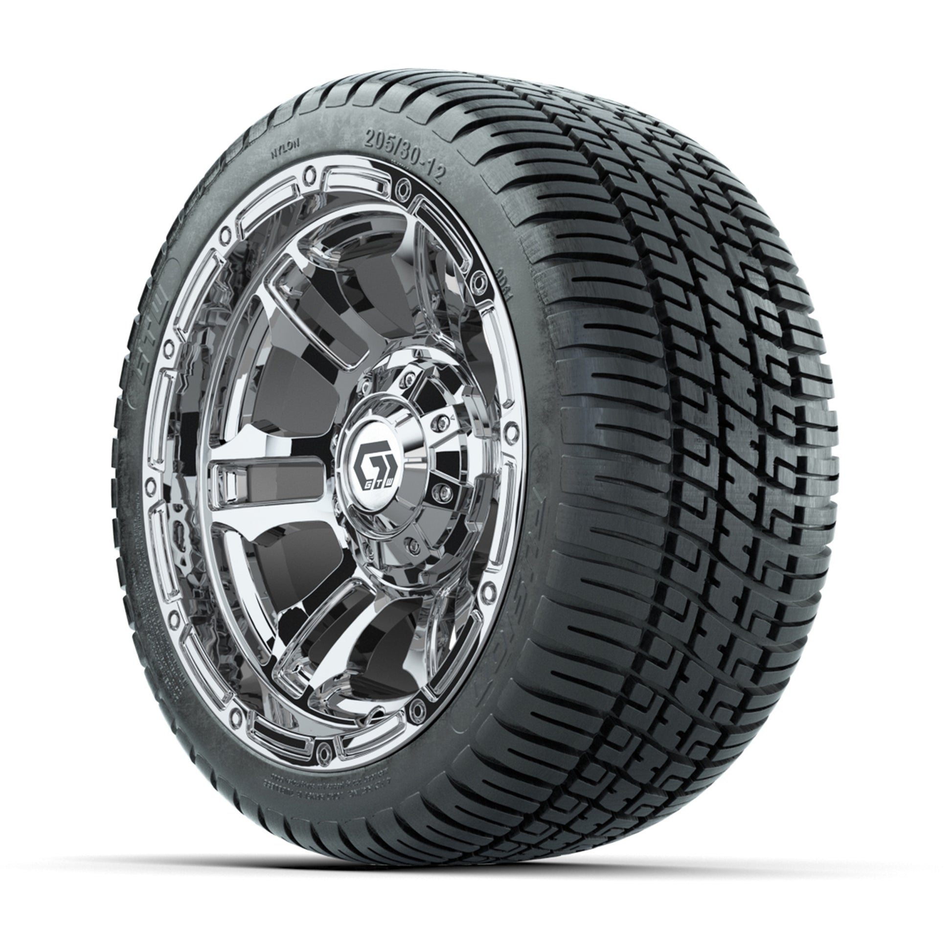 GTW® Shogun Chrome 12 in Wheels with 205/30-12 Fusion Street Tires – Full Set