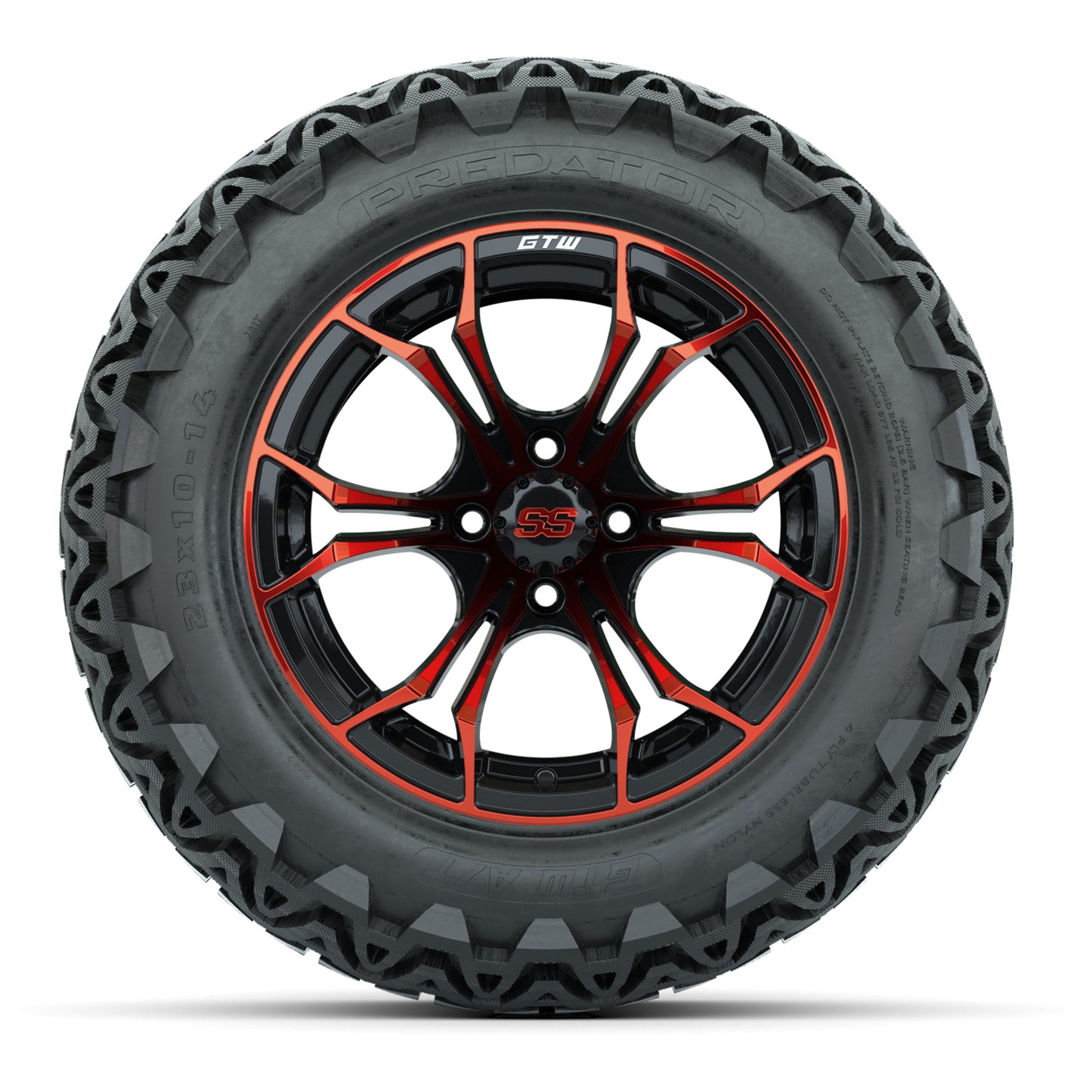 GTW Spyder Red/Black 14 in Wheels with 23x10-14 GTW Predator All-Terrain Tires – Full Set