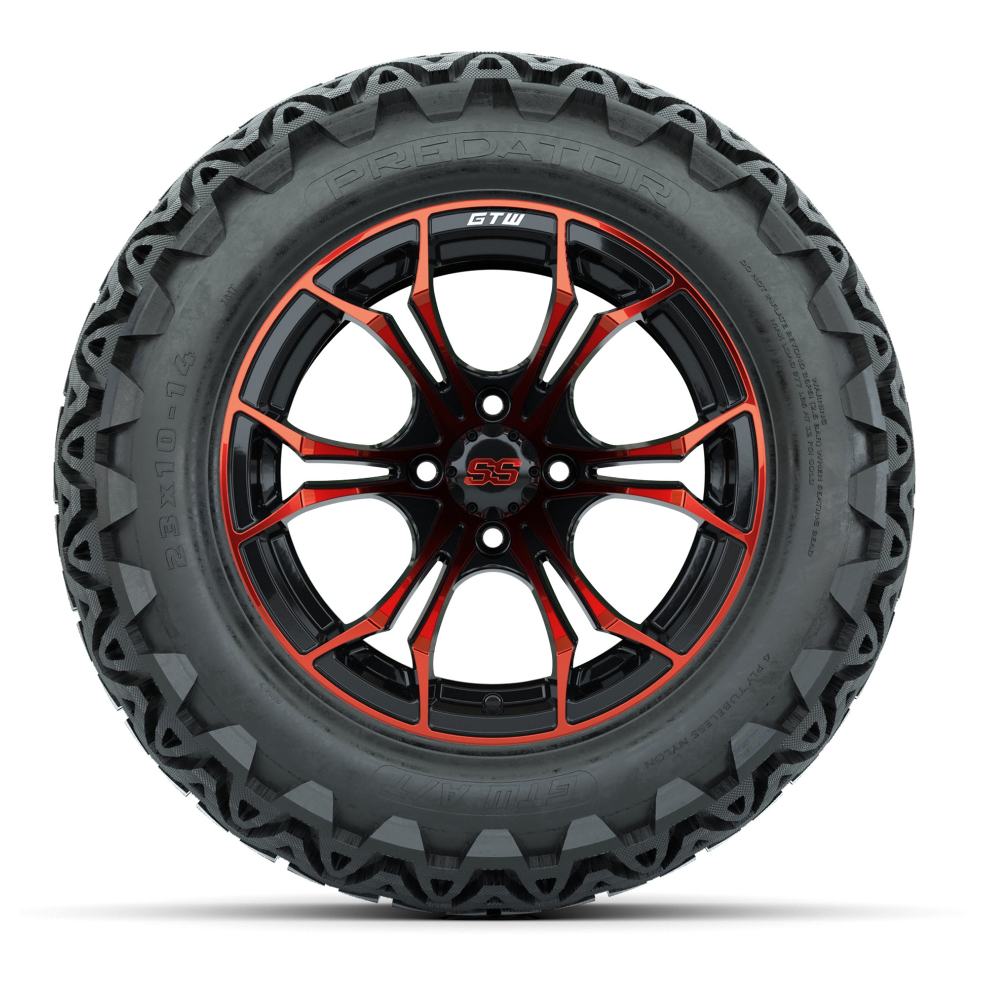 GTW Spyder Red/Black 14 in Wheels with 23x10-14 GTW Predator All-Terrain Tires – Full Set