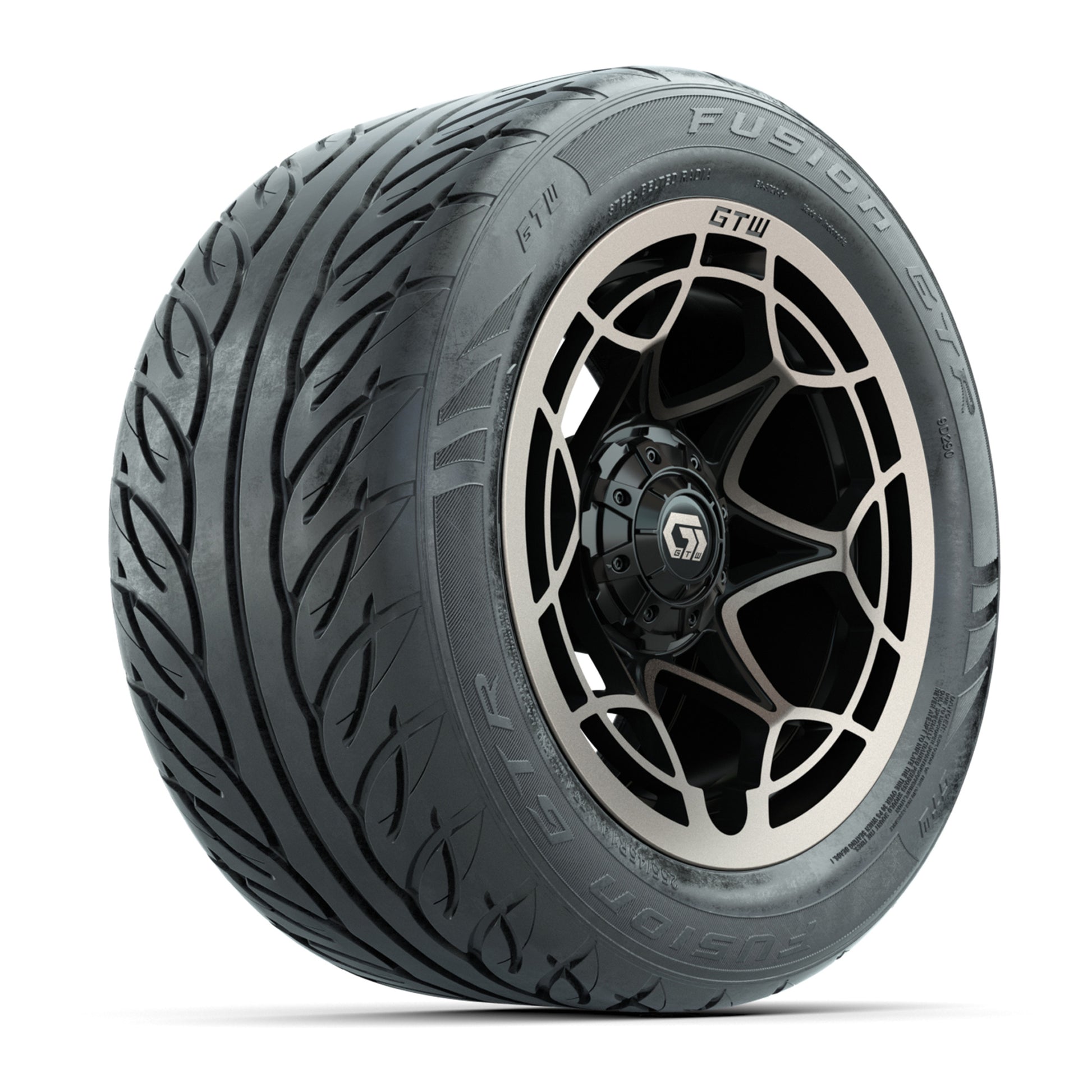 GTW® Nexus Black with Bronze Face 14 in Wheels with 255/45-R14 Fusion GTR Steel Belt Radial Street Tires – Full Set