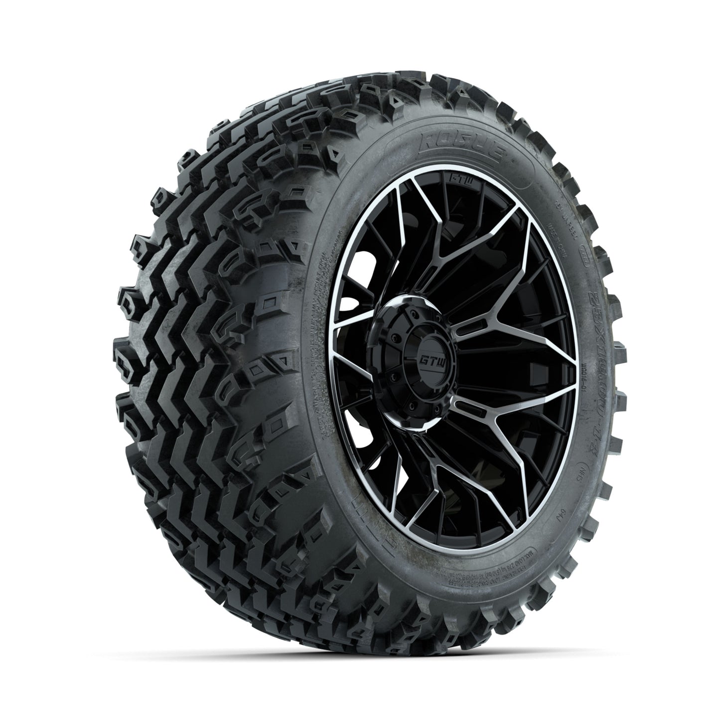 GTW Stellar Machined/Black 14 in Wheels with 23x10.00-14 Rogue All Terrain Tires - Full Set