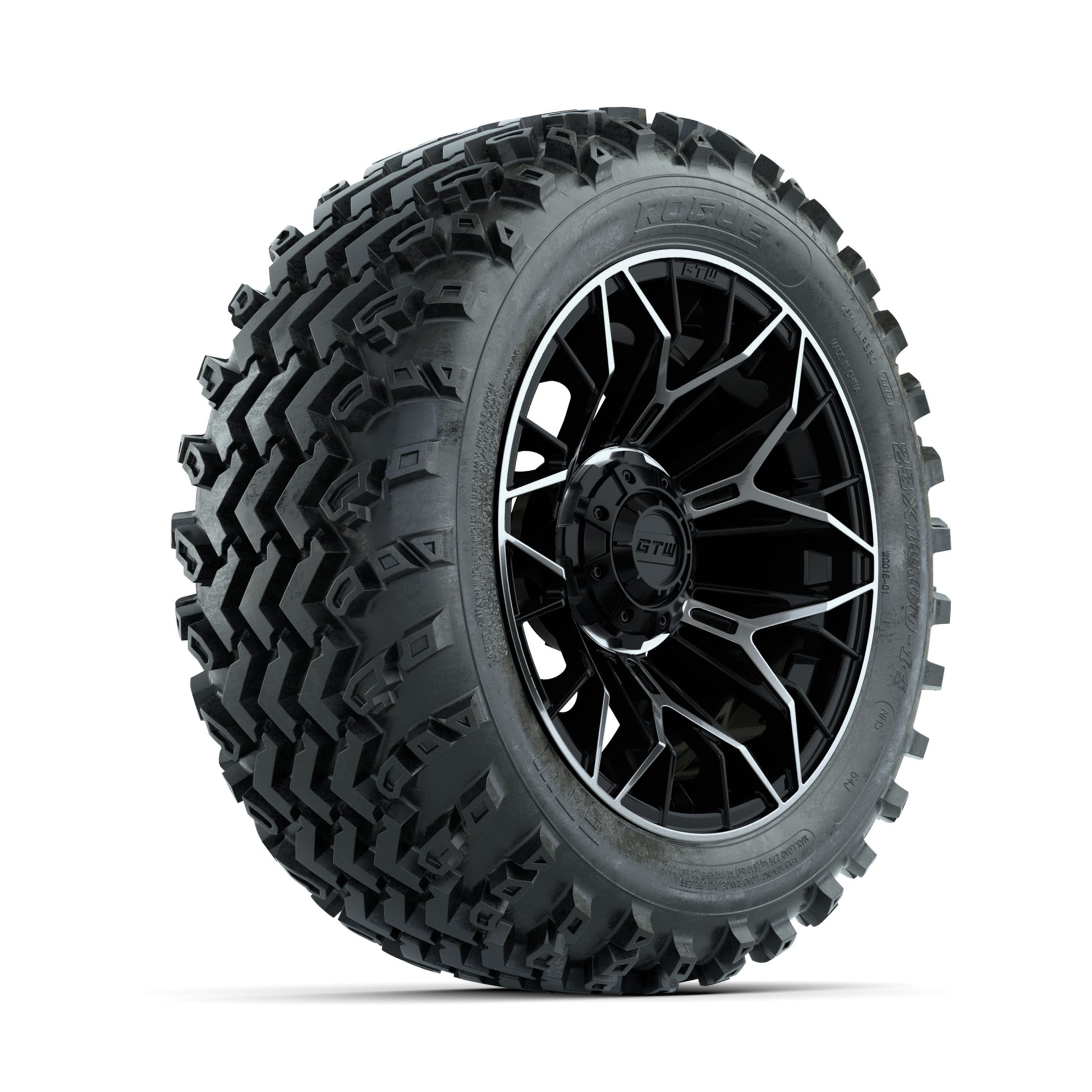 GTW Stellar Machined/Black 14 in Wheels with 23x10.00-14 Rogue All Terrain Tires - Full Set