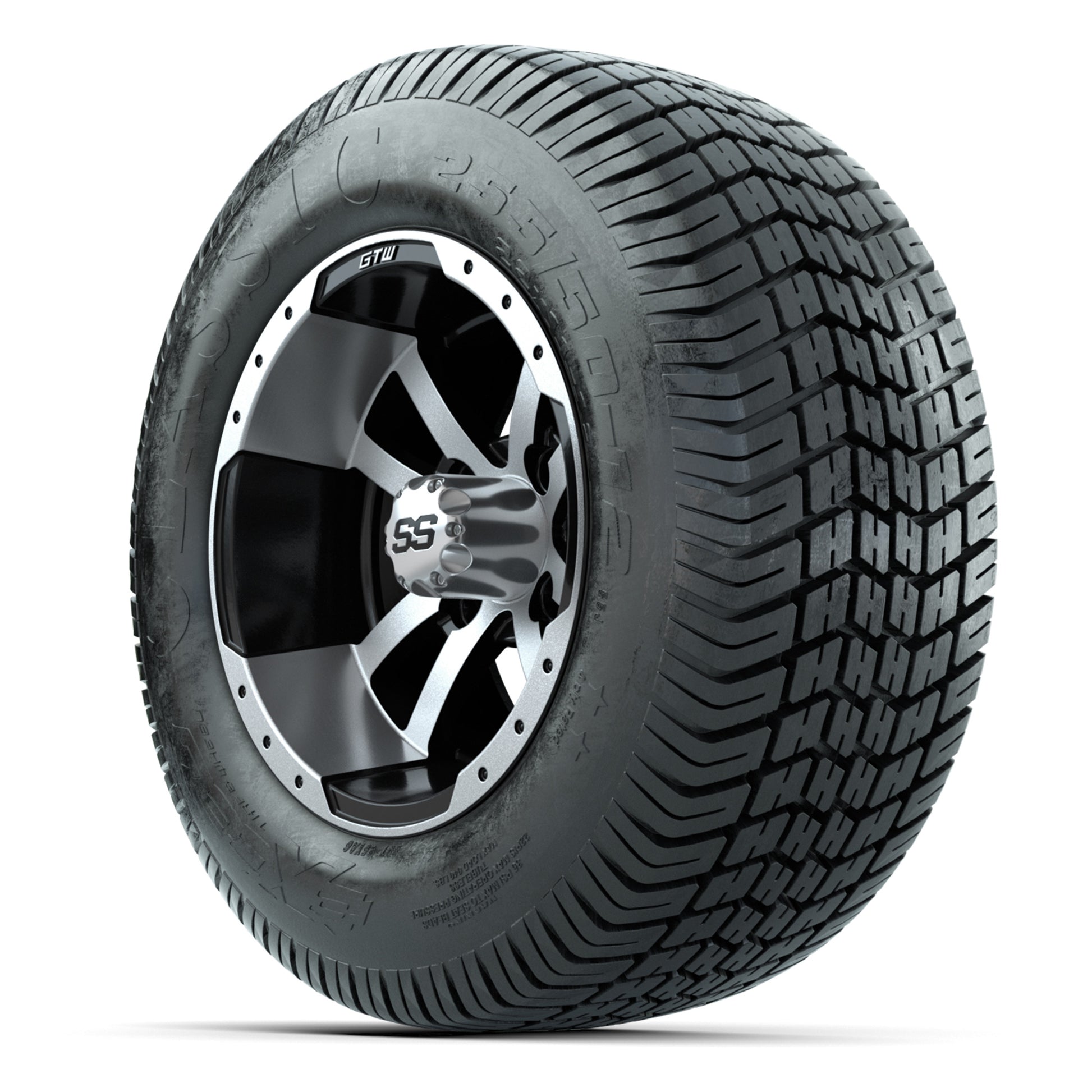 GTW® Storm Trooper Black/Machined 12 in Wheels with 255/50-12 Excel Classic Street Tires – Full Set