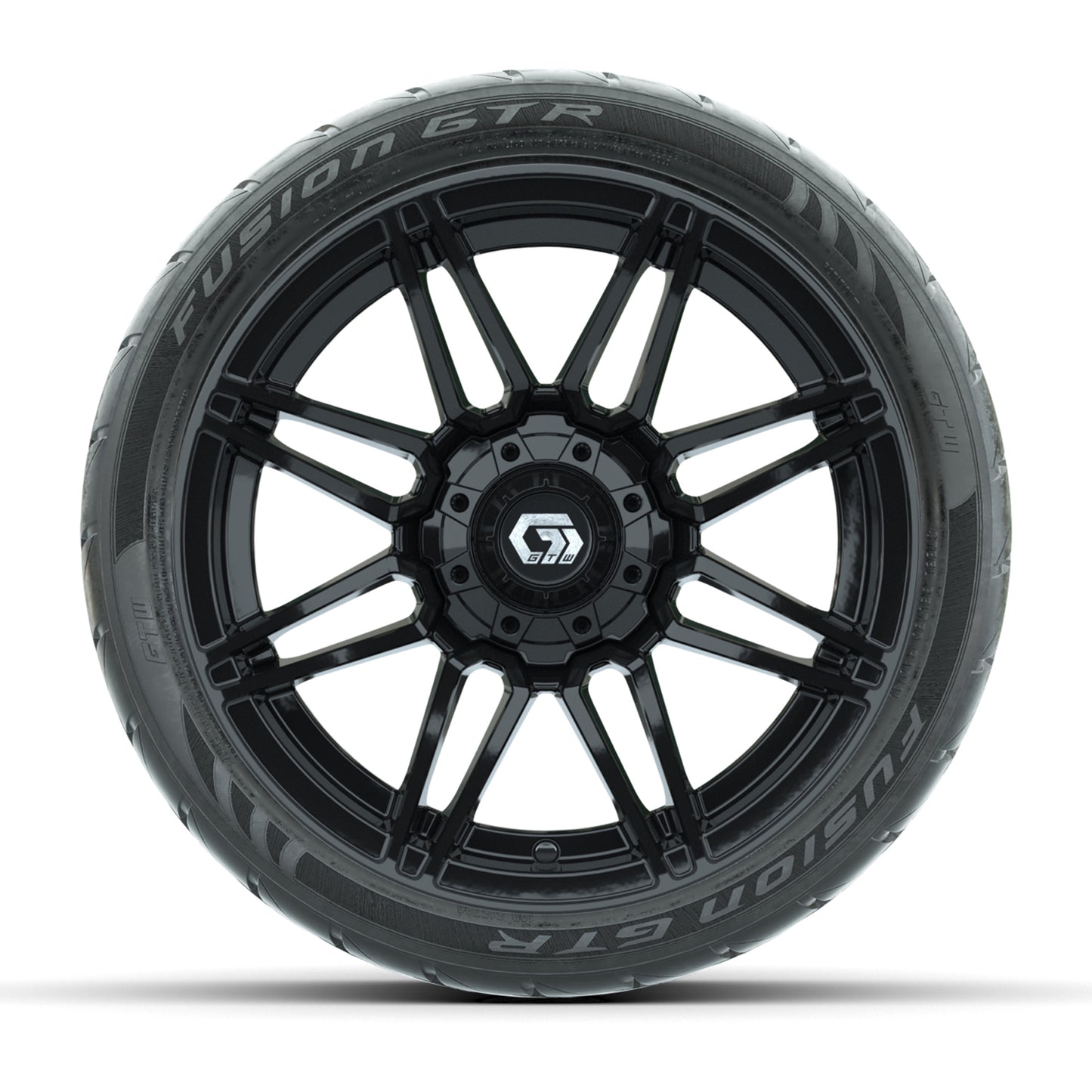 GTW® Stealth Gloss Black 14 in Wheels with 205/40-R14 Fusion GTR Steel Belted Street Tires – Full Set