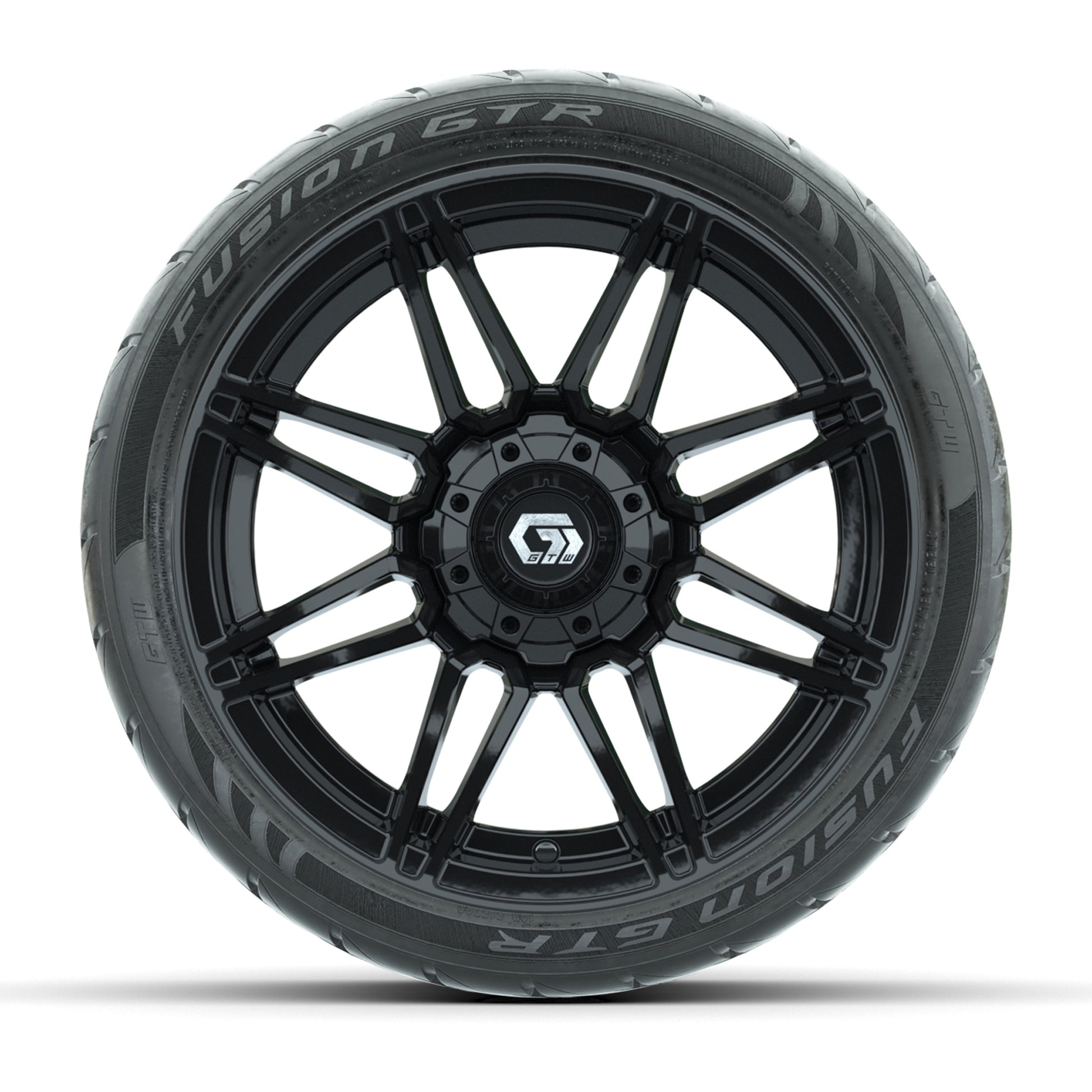 GTW® Stealth Gloss Black 14 in Wheels with 205/40-R14 Fusion GTR Steel Belted Street Tires – Full Set