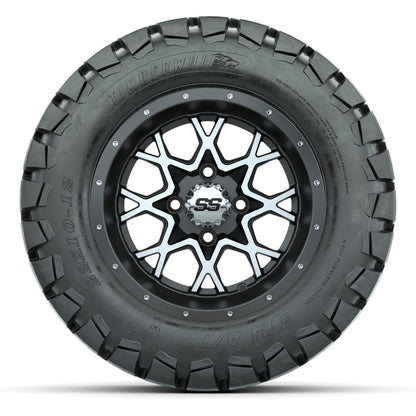 GTW® Vortex 2 Matte Gray/Machined 12 in Wheels with 22X10-12 Timberwolf All-Terrain Tires – Full Set