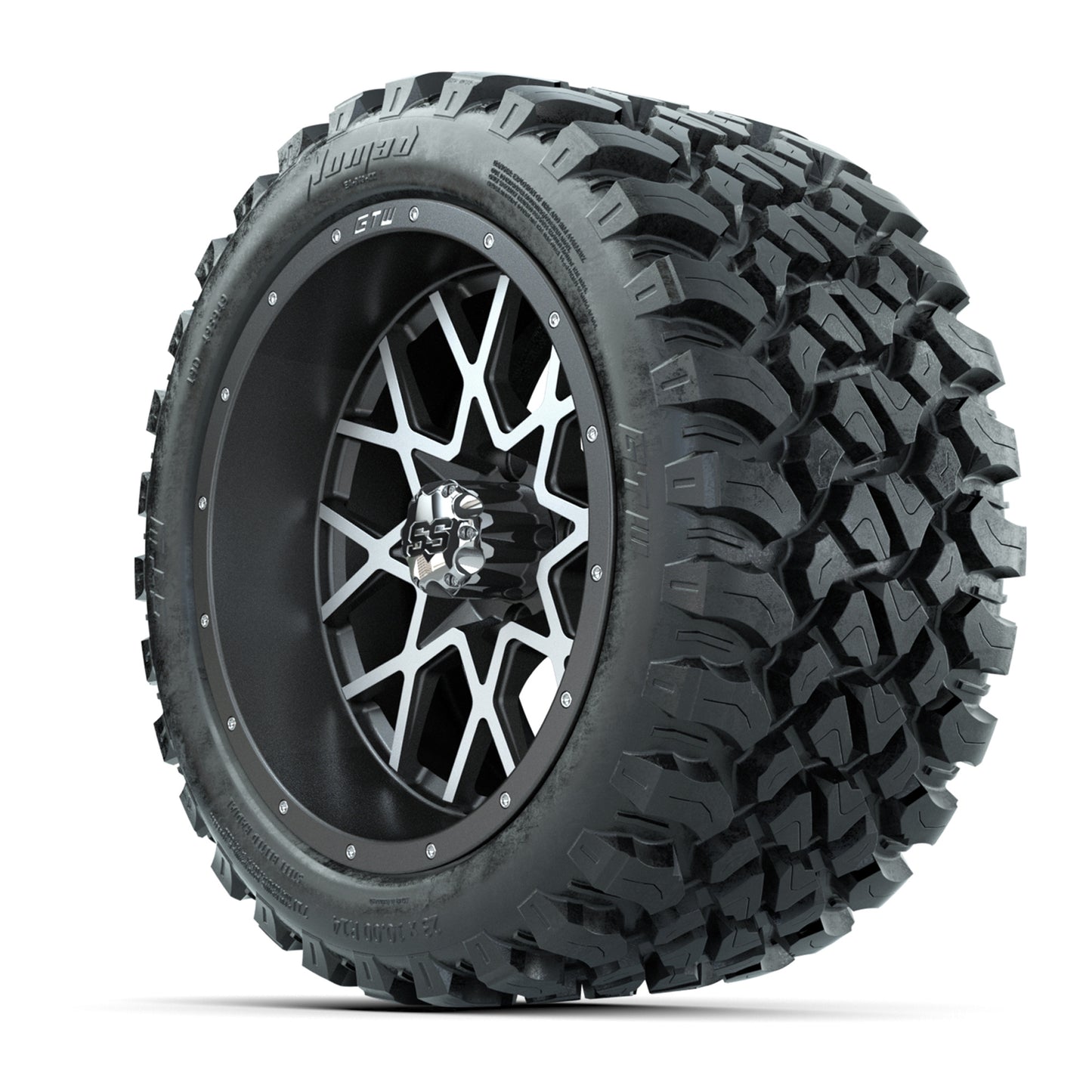 GTW® Vortex 2 Matte Gray//Machined 14 in Wheels with 23X10-R14 Nomad Steel Belt Radial All-Terrain Tires – Full Set