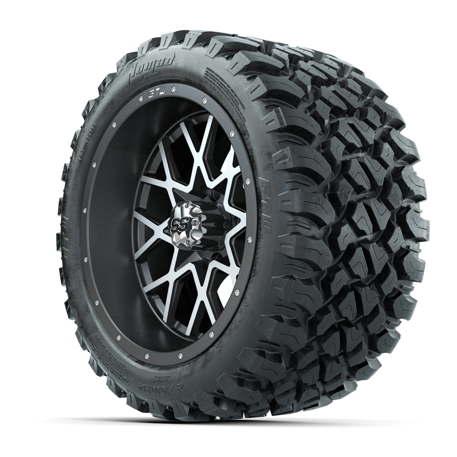 GTW® Vortex 2 Matte Gray//Machined 14 in Wheels with 23X10-R14 Nomad Steel Belt Radial All-Terrain Tires – Full Set
