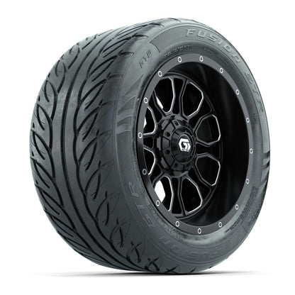 GTW® Volt Black/Machined 14 in Wheels with 255/45-R14 Fusion GTR Steel Belt Radial Street Tires – Full Set
