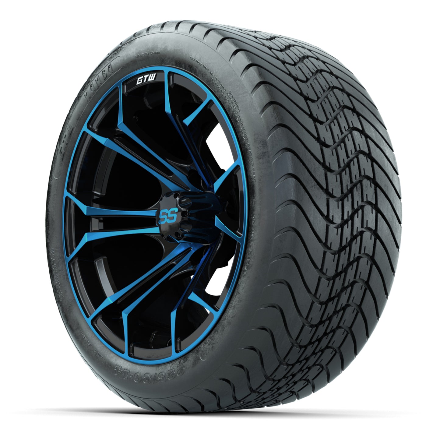 GTW Spyder Black/Blue 14 in Wheels with 225/30-14 Mamba Street Tires – Full Set