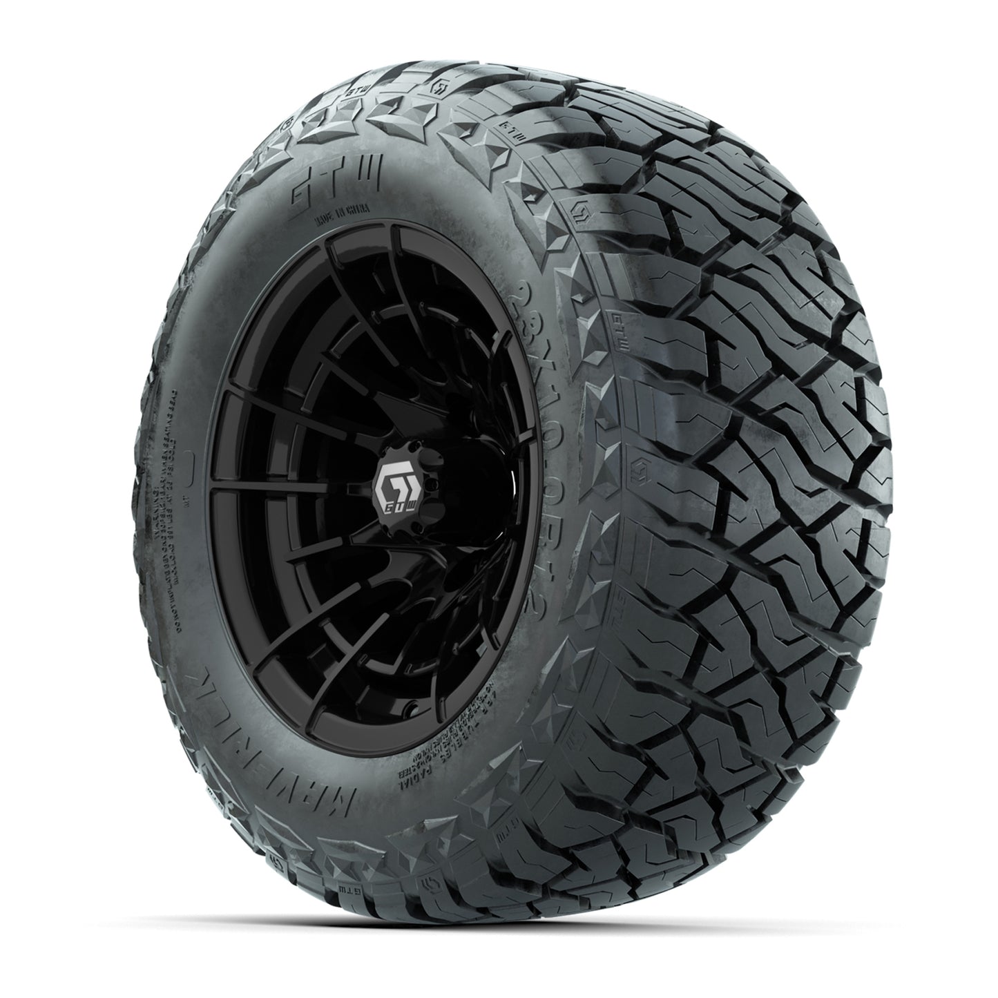 GTW Boost Gloss Black 12 in Wheels with 23x10.00-R12 Maverick All-Terrain Tires – Full Set