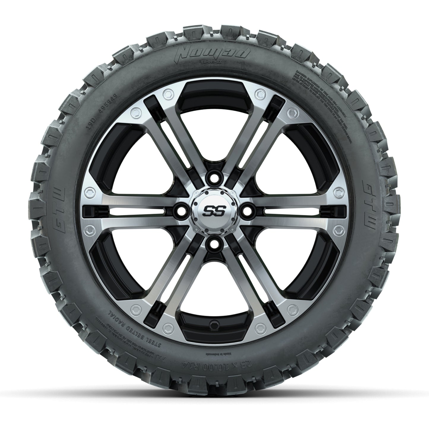 GTW® Specter Black/Machined 14 in Wheels with 23X10-R14 Nomad Steel Belt Radial All-Terrain Tires – Full Set
