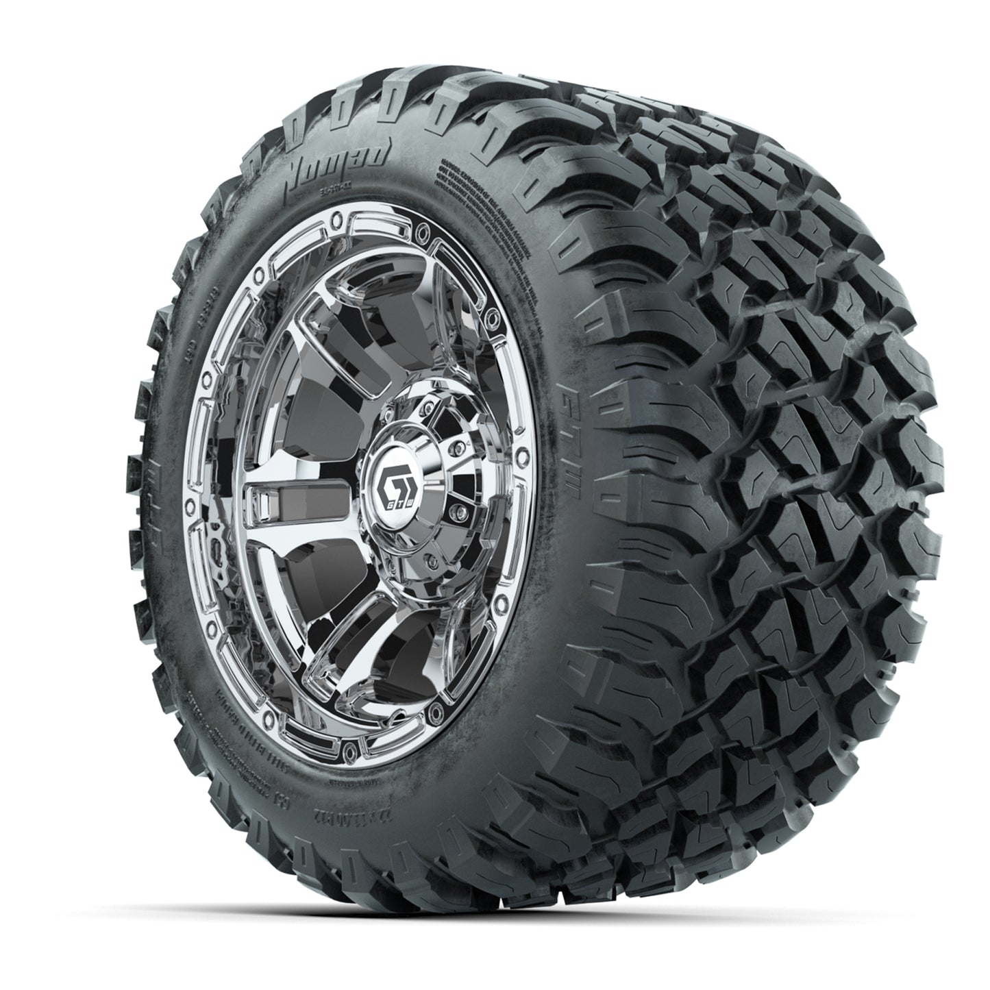 GTW® Shogun Chrome 12 in Wheels with 22X11-R12 Nomad Steel Belt Radial All-Terrain Tires – Full Set