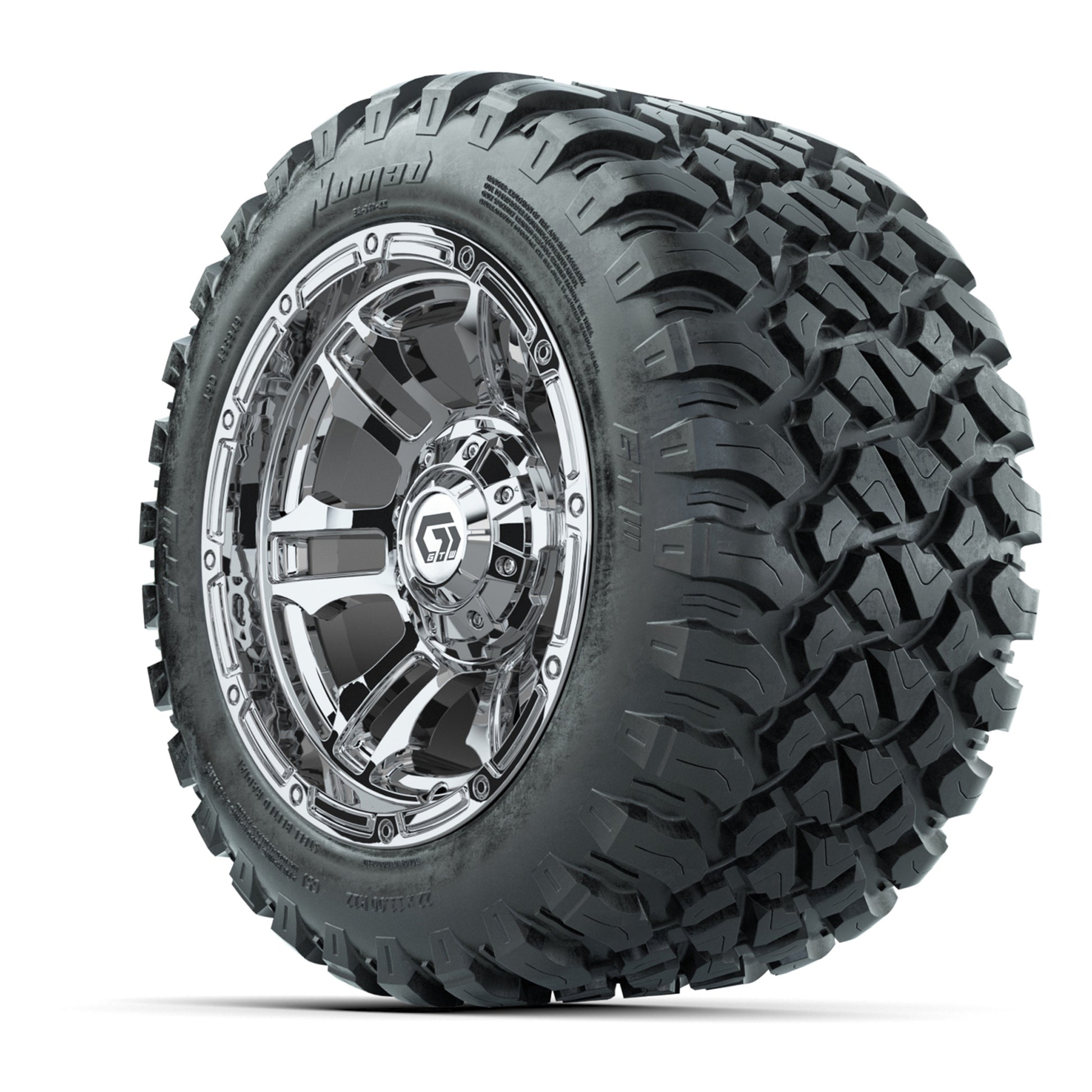 GTW® Shogun Chrome 12 in Wheels with 22X11-R12 Nomad Steel Belt Radial All-Terrain Tires – Full Set