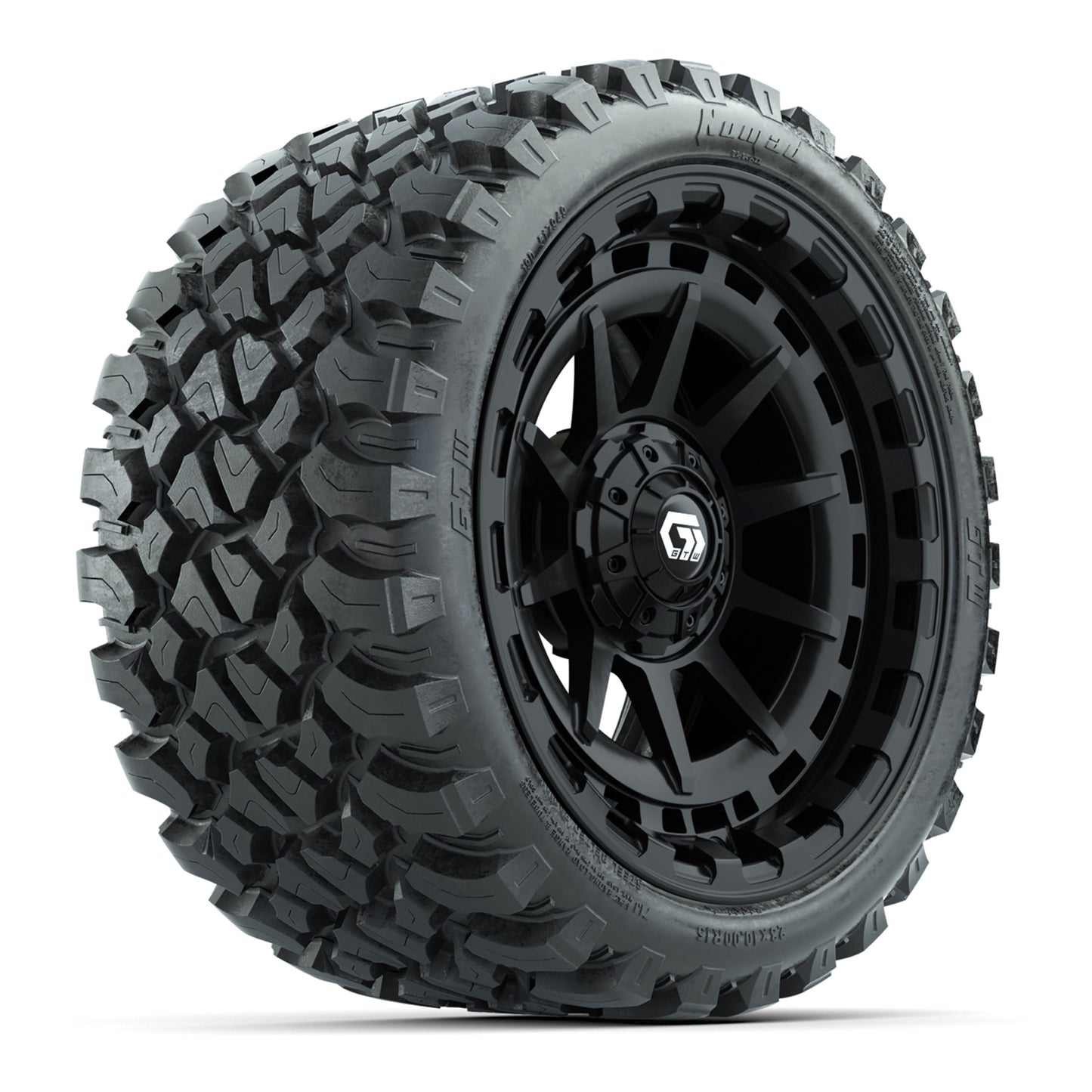 GTW® Barricade Gloss Black 15 in Wheels with 23x10-R15 Nomad Steel Belted Radial All-Terrain Tires – Full Set