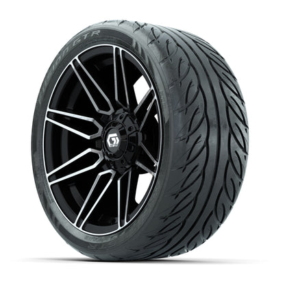 GTW® Stealth Gloss Black/Machined 14 in Wheels with 205/40-R14 Fusion GTR Steel Belted Street Tires – Full Set