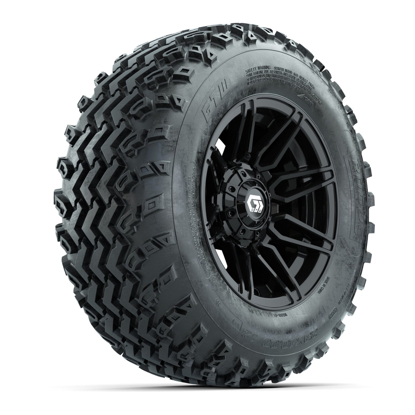 GTW® Stealth Black/Machined 12 in Wheels with 23X10.00-12 Rogue All-Terrain Tires – Full Set