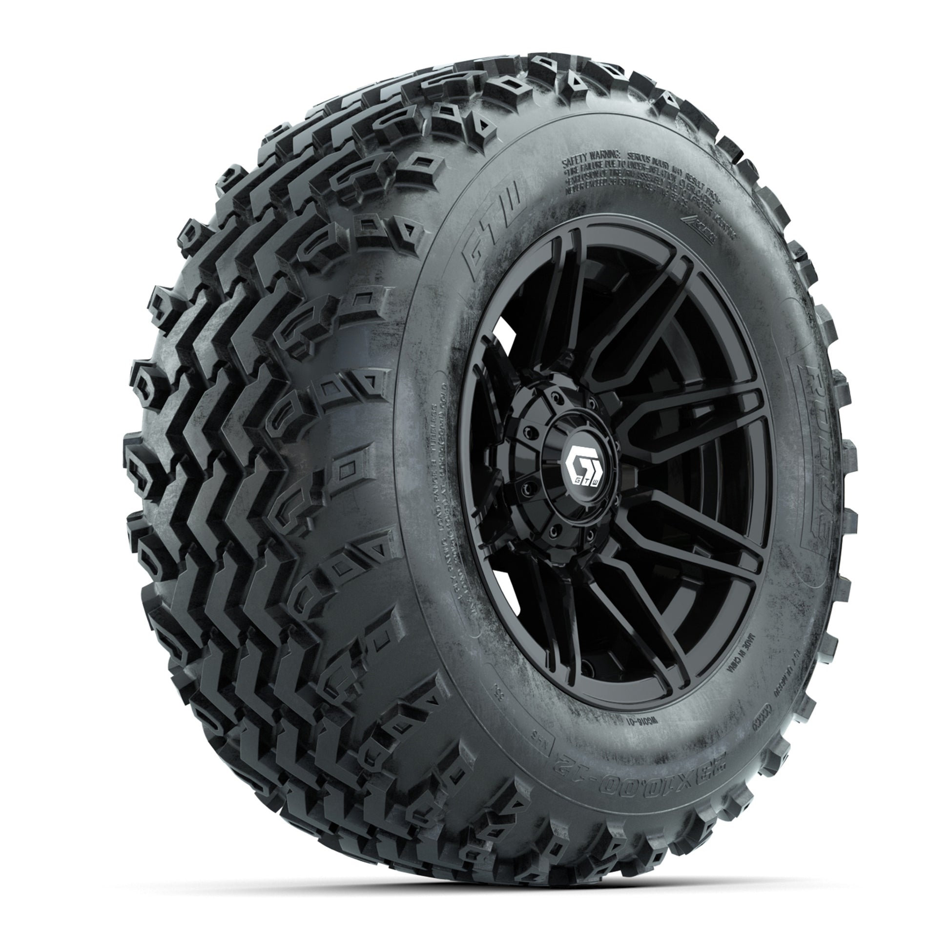 GTW® Stealth Black/Machined 12 in Wheels with 23X10.00-12 Rogue All-Terrain Tires – Full Set