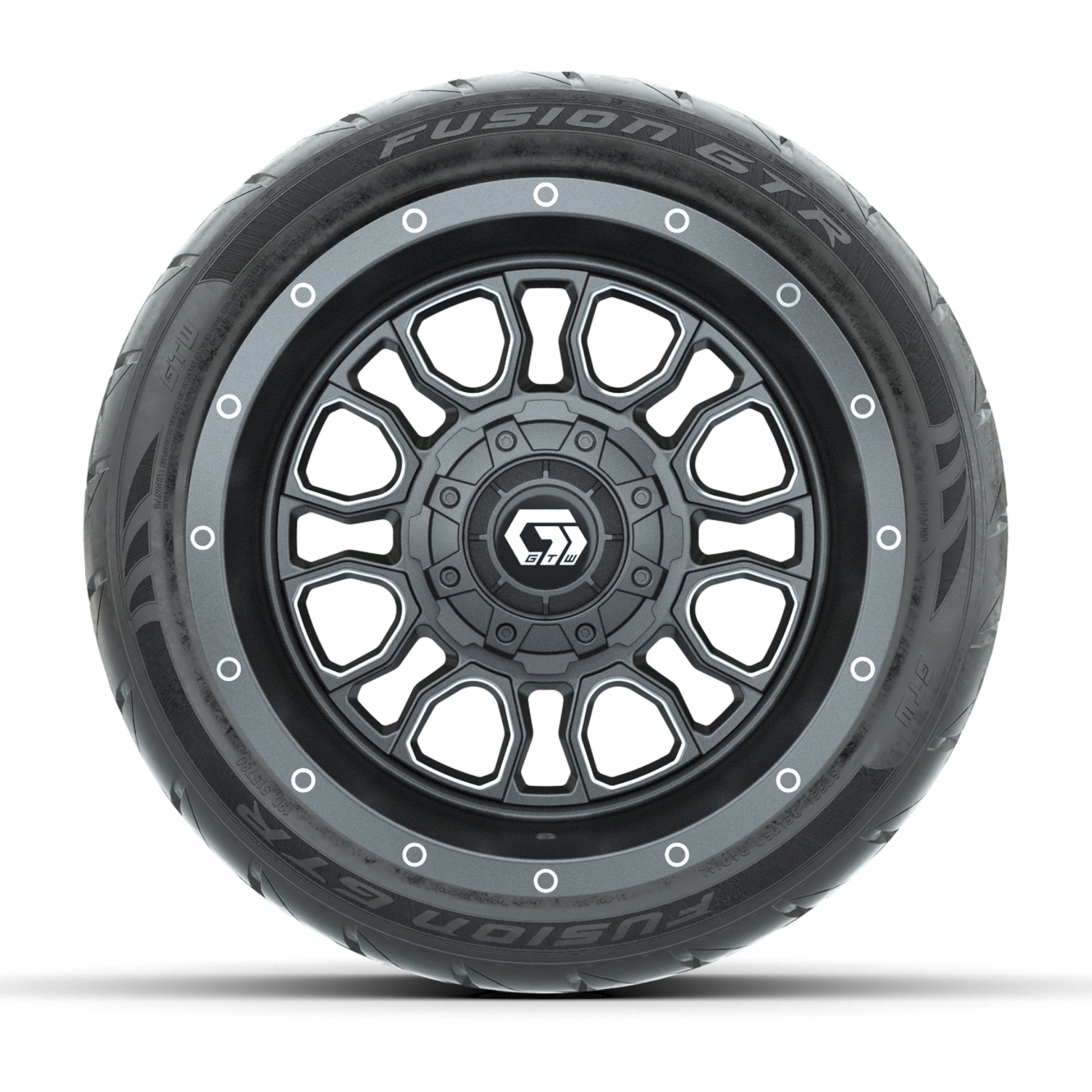 GTW® Volt Gunmetal 12 in Wheels with 215/40-R12 Fusion GTR Steel Belt Radial Street Tires – Full Set