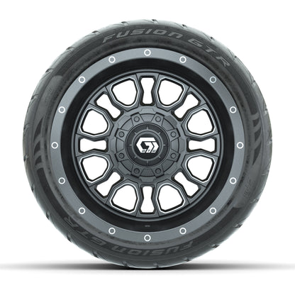 GTW® Volt Gunmetal 12 in Wheels with 215/40-R12 Fusion GTR Steel Belt Radial Street Tires – Full Set