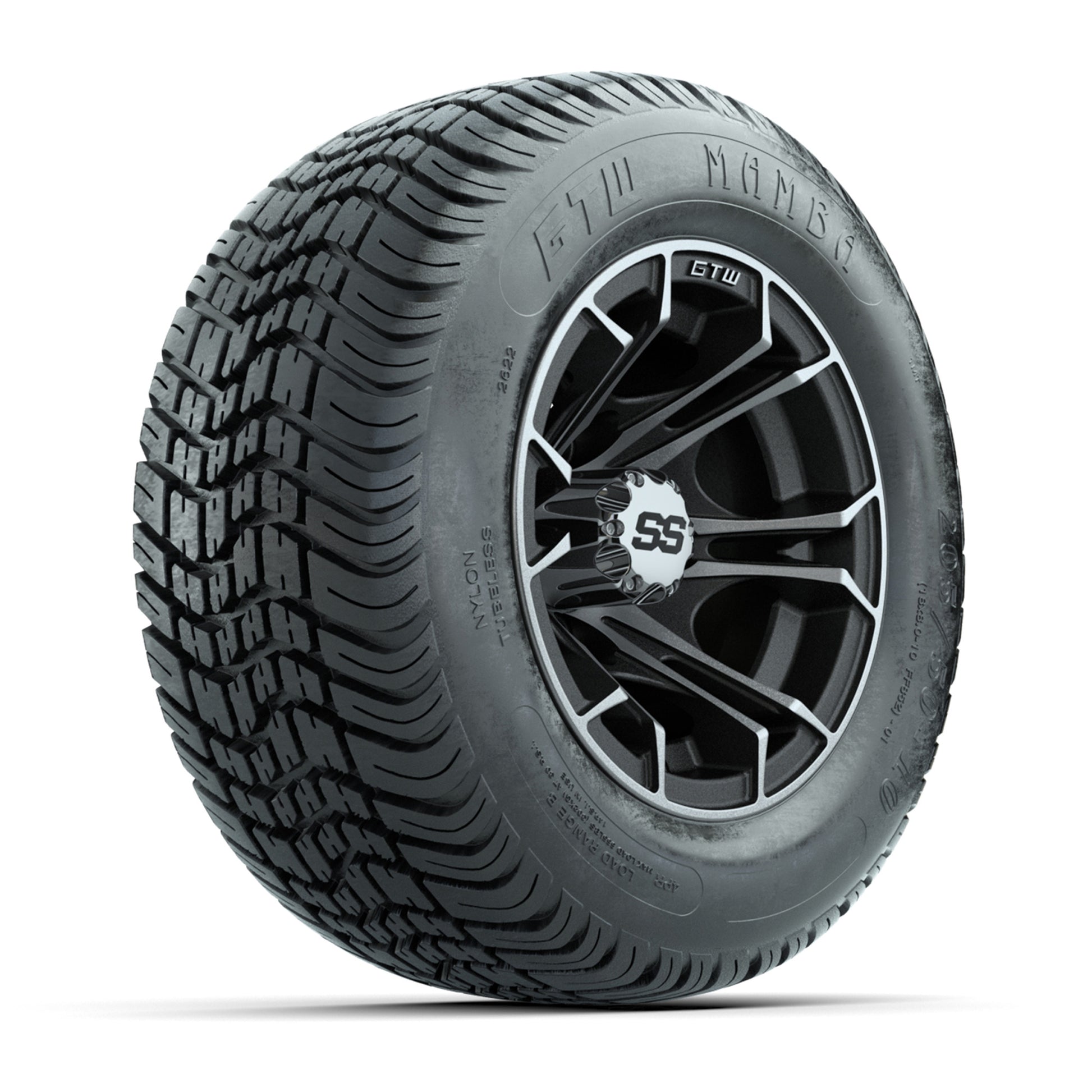 GTW Spyder Machined/Matte Grey 10 in Wheels with 205/50-10 Mamba Street Tires – Full Set