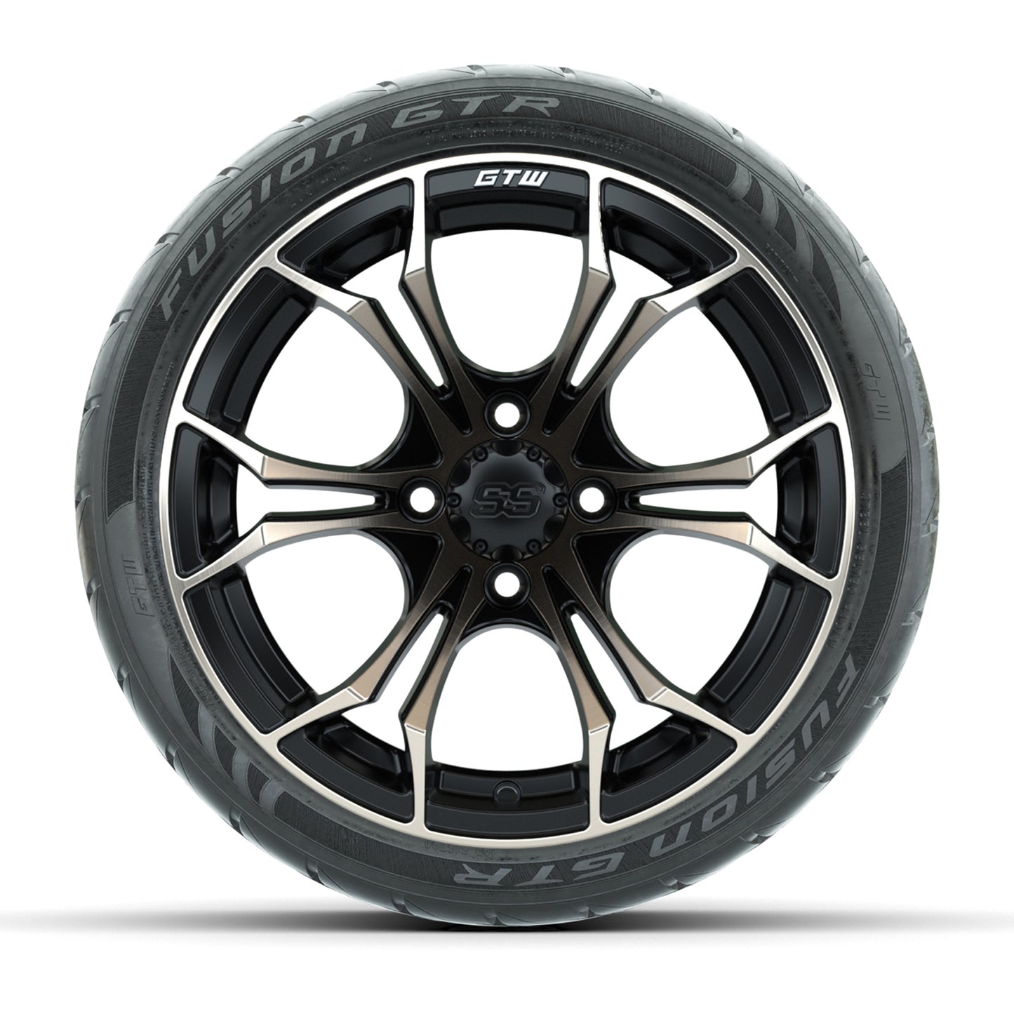 GTW® Spyder Matte Black/Bronze 14 in Wheels with 205/40-R14 Fusion GTR Steel Belt Radial Street Tires – Full Set