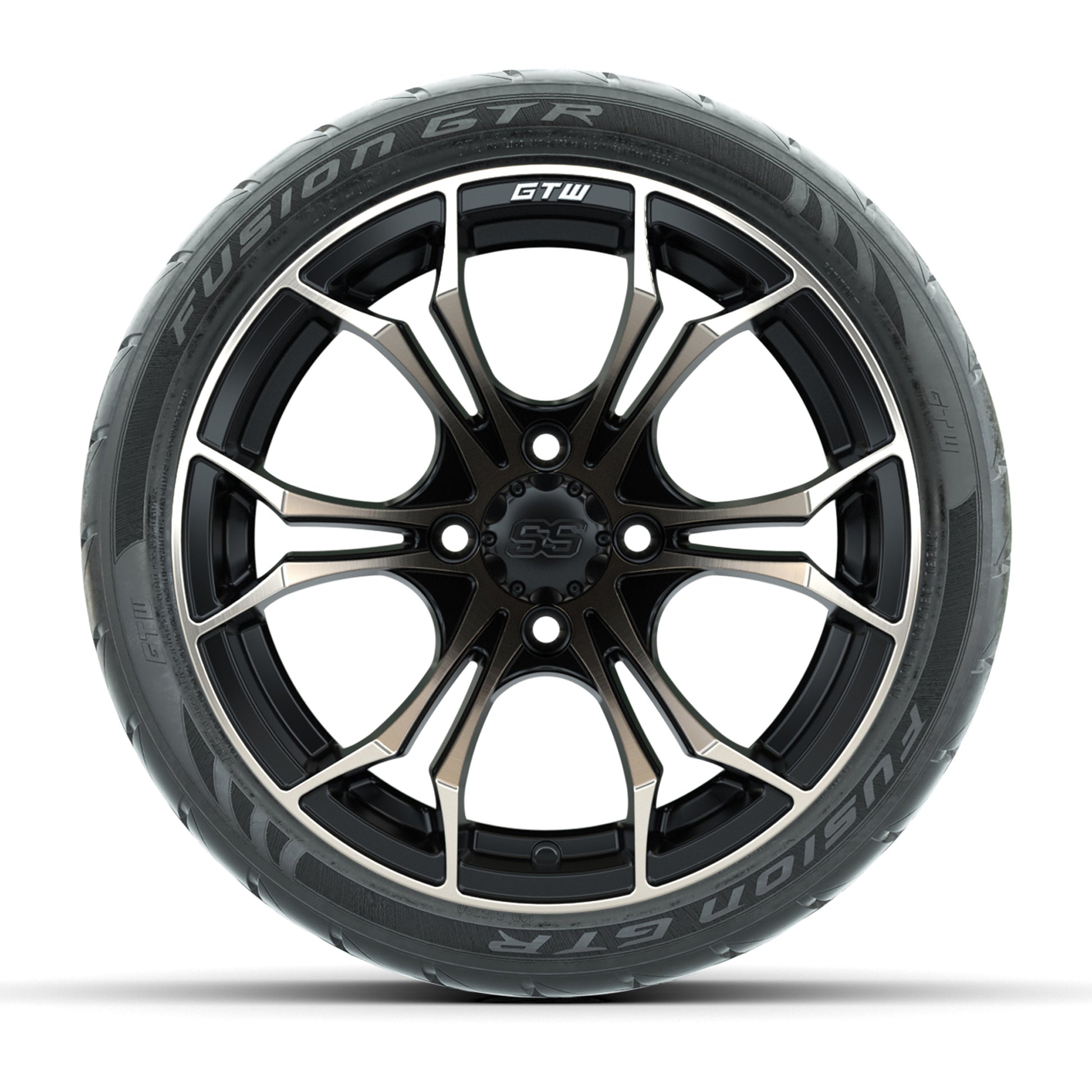 GTW® Spyder Matte Black/Bronze 14 in Wheels with 205/40-R14 Fusion GTR Steel Belt Radial Street Tires – Full Set