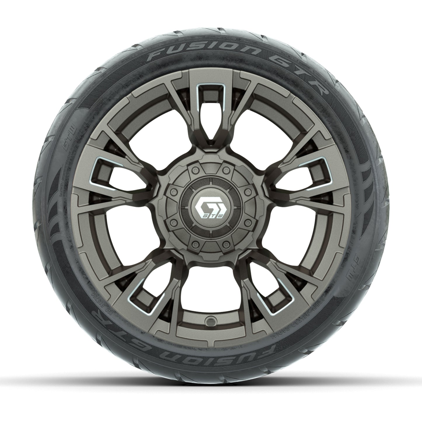 GTW® Vandal Bronze/Machined 12 in Wheels with 215/40-R12 Fusion GTR Steel Belt Radial Street Tires – Full Set