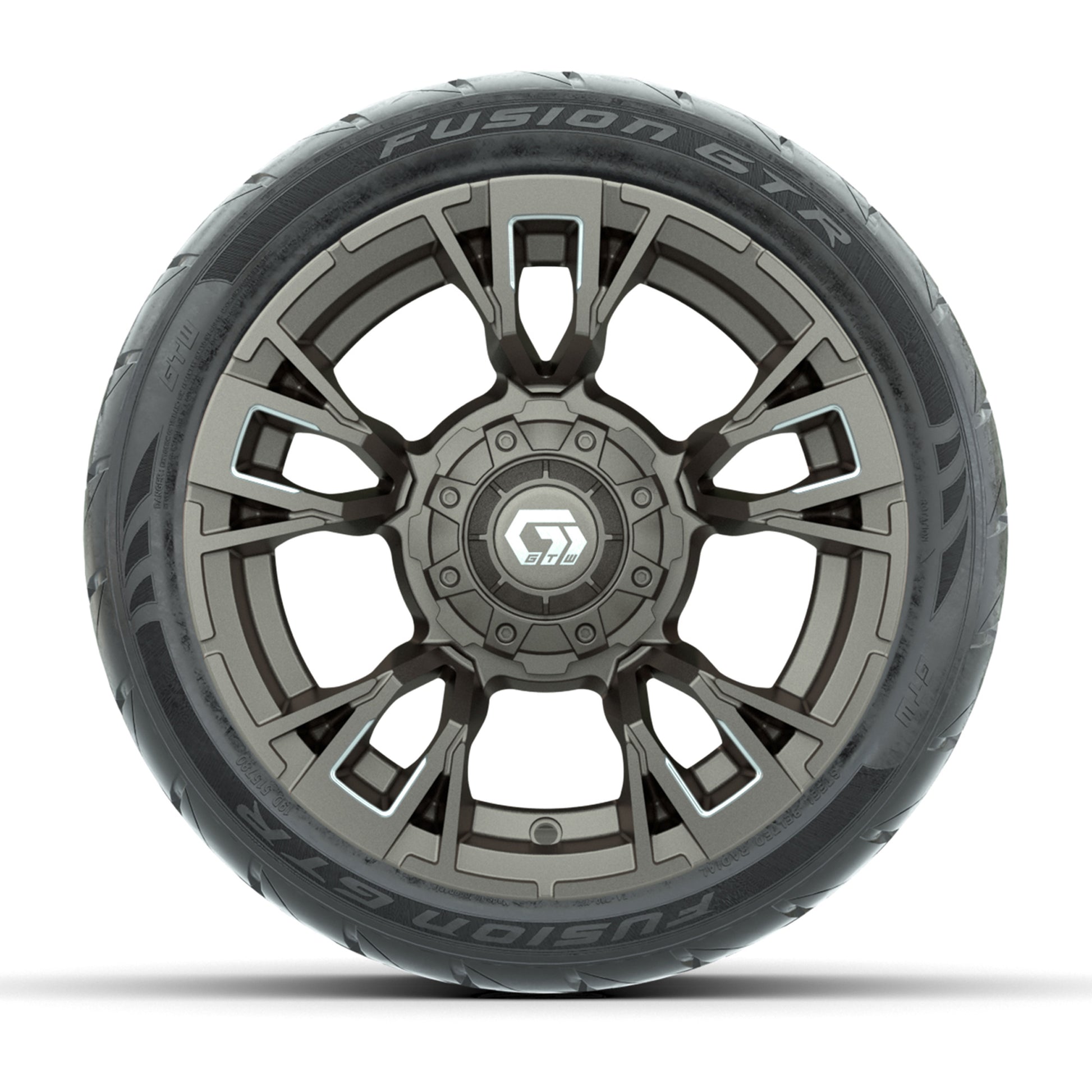 GTW® Vandal Bronze/Machined 12 in Wheels with 215/40-R12 Fusion GTR Steel Belt Radial Street Tires – Full Set