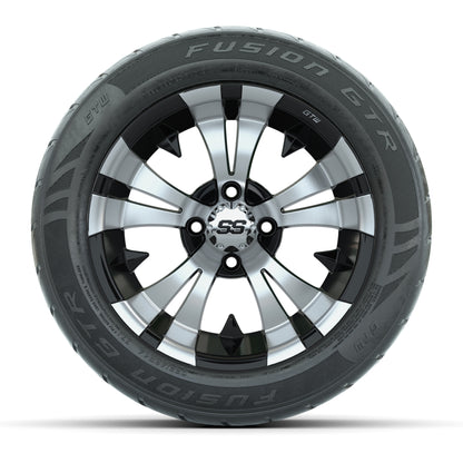 GTW® Vampire Black/Machined 14 in Wheels with 255/45-R14 Fusion GTR Steel Belt Radial Street Tires – Full Set