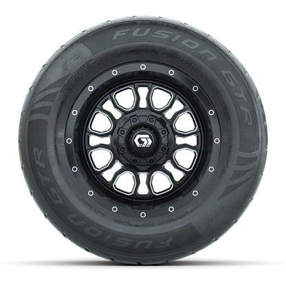 GTW® Volt Black/Machined 12 in Wheels with 255/55-R12 Fusion GTR Steel Belt Radial Street Tires – Full Set
