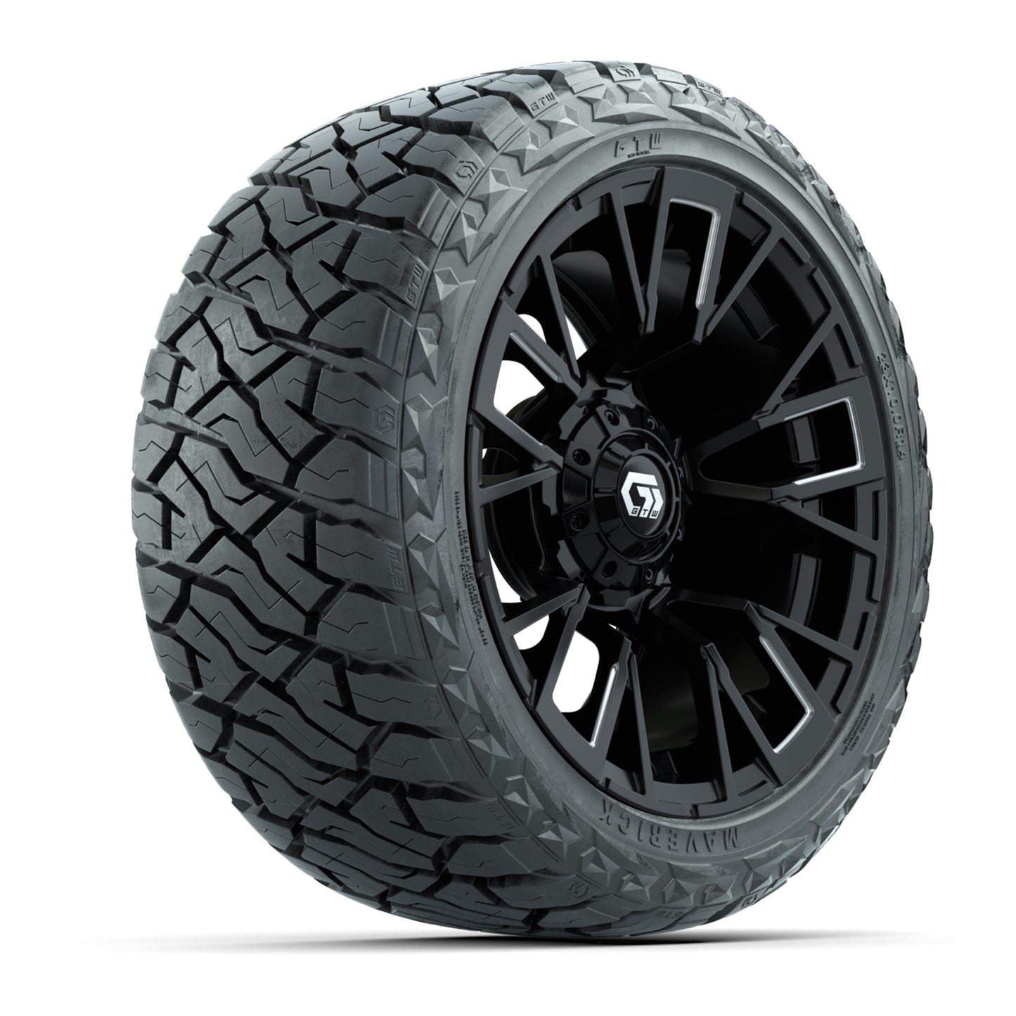 GTW Vandal Matte Black/Machined 14 in Wheels with 23x10.00-R14 Maverick All-Terrain Tires – Full Set