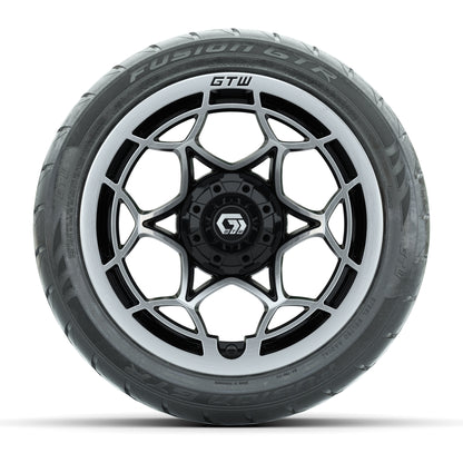GTW® Nexus Black with Silver Face 14 in Wheels with 225/40-R14 Fusion GTR Steel Belt Radial Street Tires – Full Set