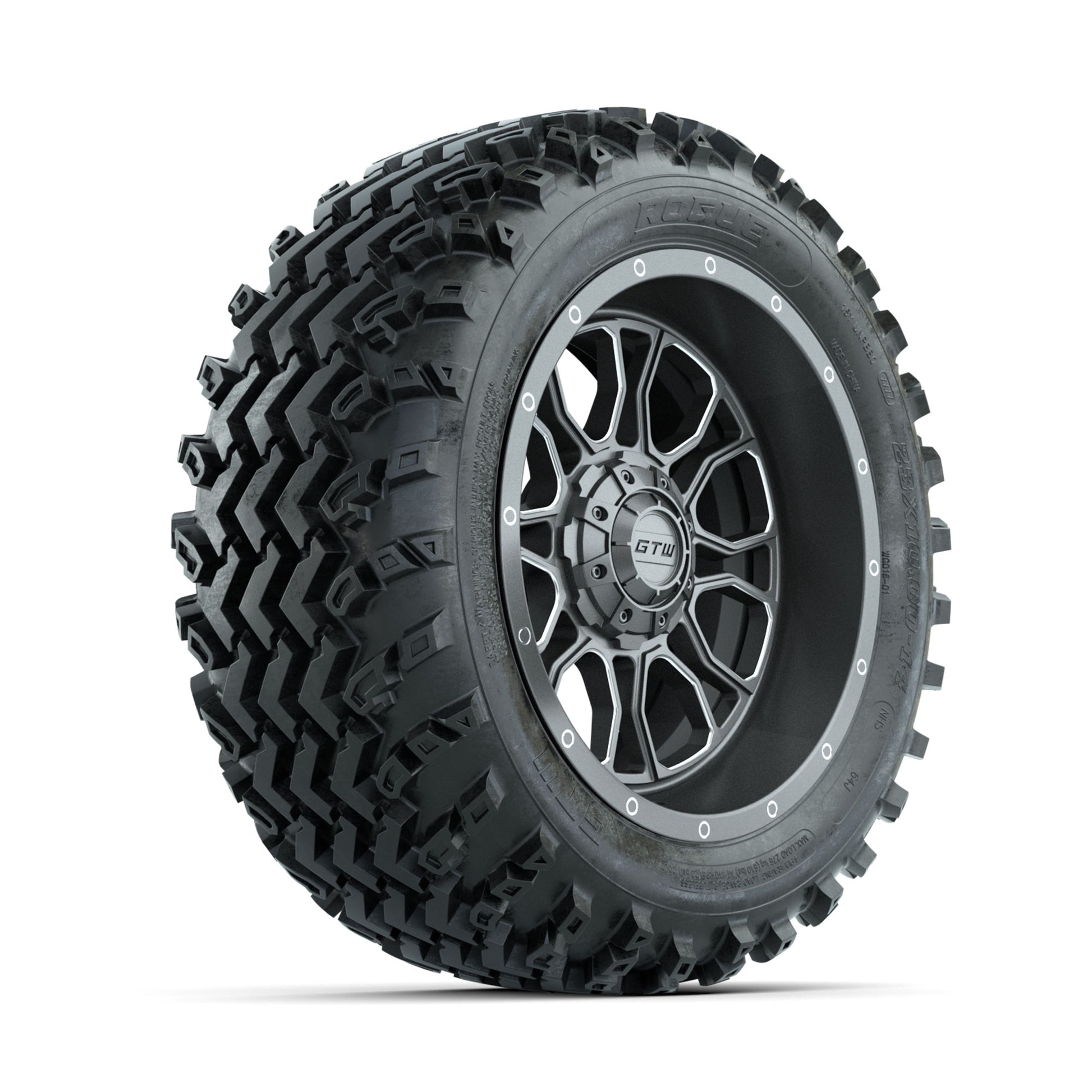 GTW Volt Gunmetal/Machined 14 in Wheels with 23x10.00-14 Rogue All Terrain Tires - Full Set