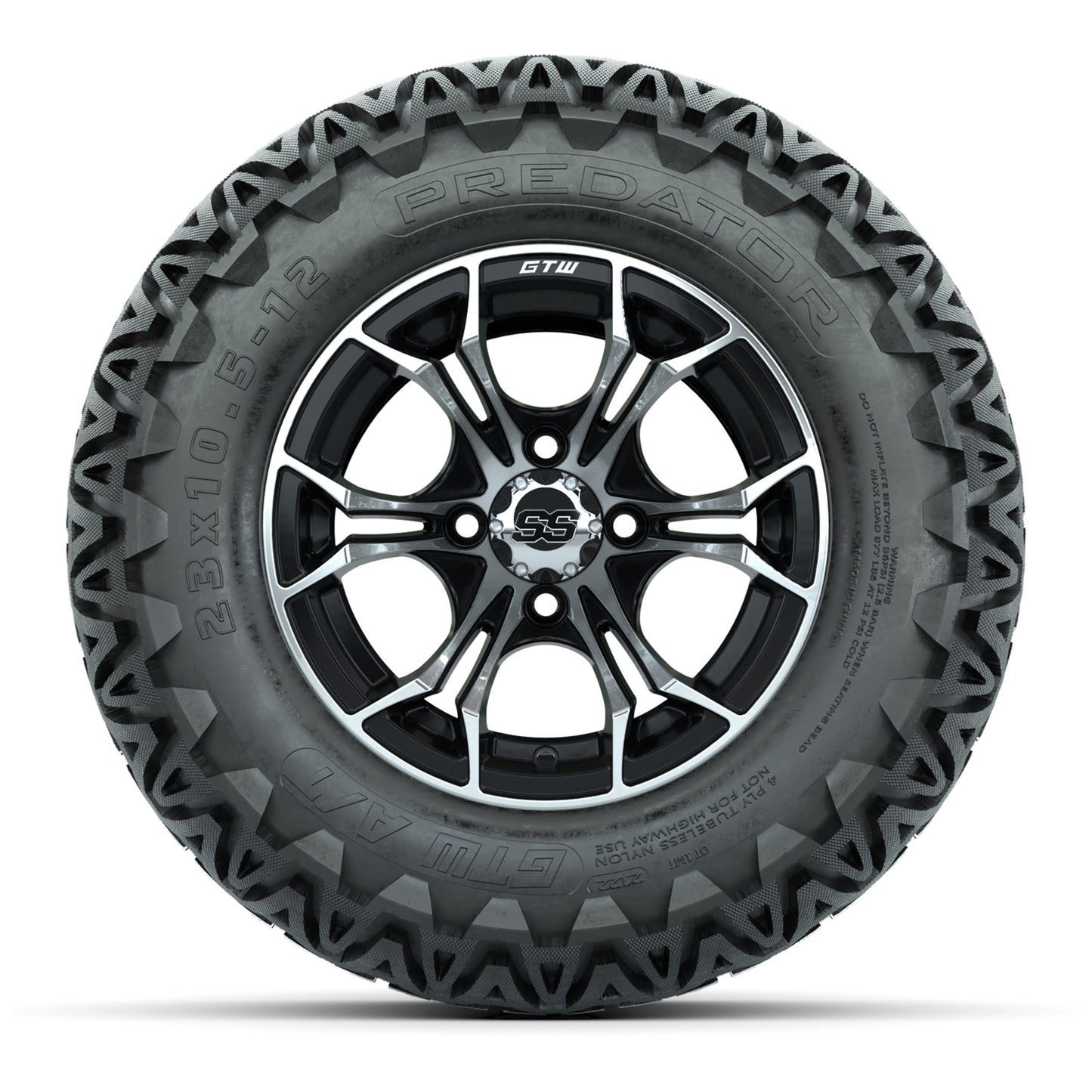 Set of 4 GTW Spyder Black and Machined Wheels with Predator A-T Tires - 12 Inch