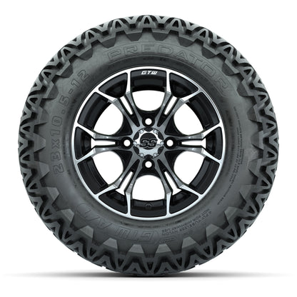 Set of 4 GTW Spyder Black and Machined Wheels with Predator A-T Tires - 12 Inch