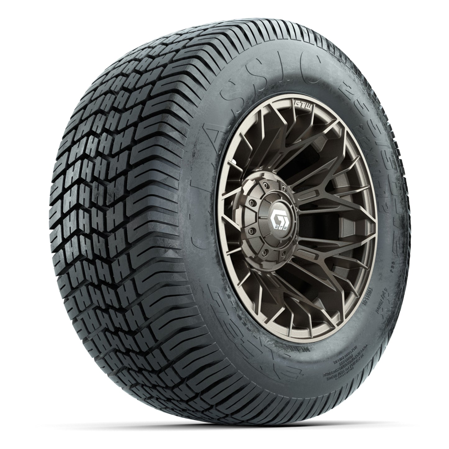 GTW® Stellar Matte Bronze 12 in Wheels with 255/50-12 Excel Classic Street Tires – Full Set