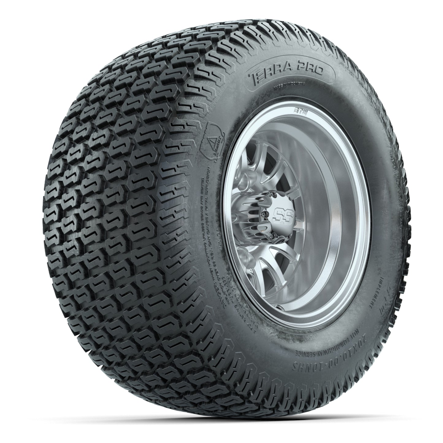 GTW Medusa Silver/Machined 10 in Wheels with 20x10-10 S-Pattern Terra Pro Street Tires – Full Set