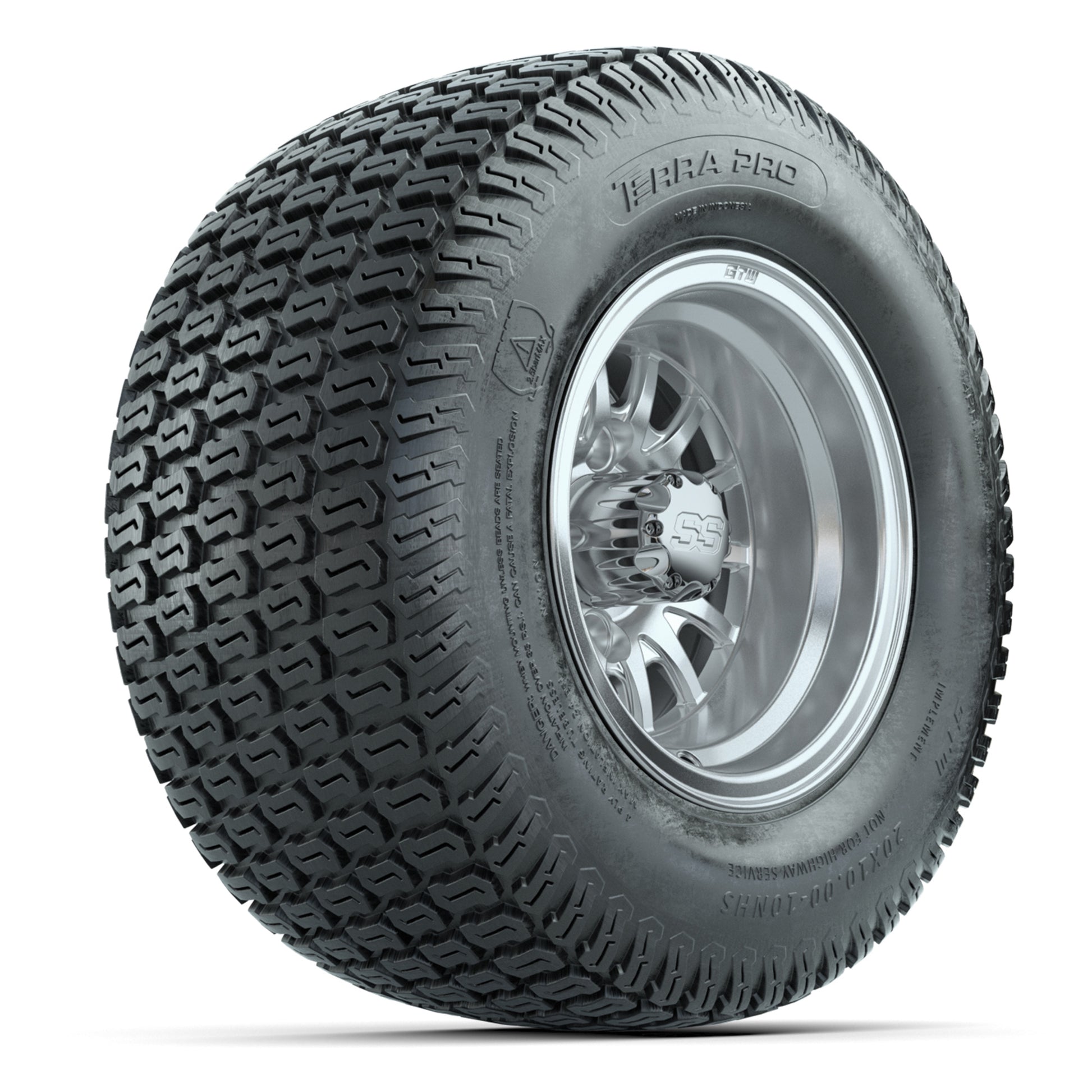GTW Medusa Silver/Machined 10 in Wheels with 20x10-10 S-Pattern Terra Pro Street Tires – Full Set