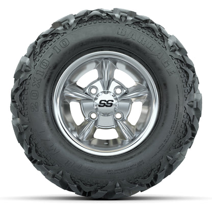 GTW Godfather Chrome 10 in Wheels with 20x10-10 Barrage Mud Tires – Full Set