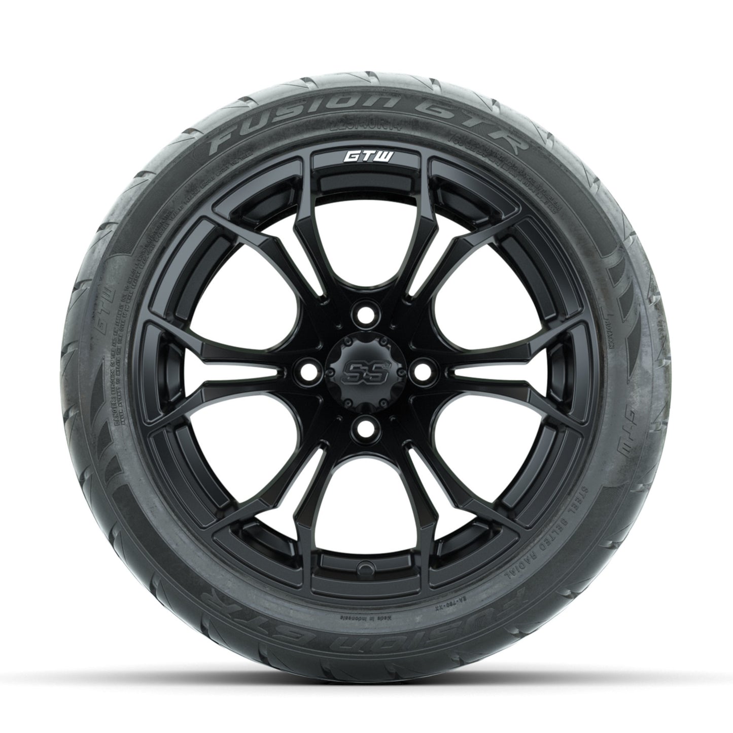 GTW Spyder Matte Black 14 in Wheels with 225/40-R14 Fusion GTR Street Tires – Full Set