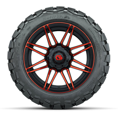 GTW® Stealth Gloss Black/Red 14 in Wheels with 22x10-14 Timberwolf All-Terrain Tires – Full Set