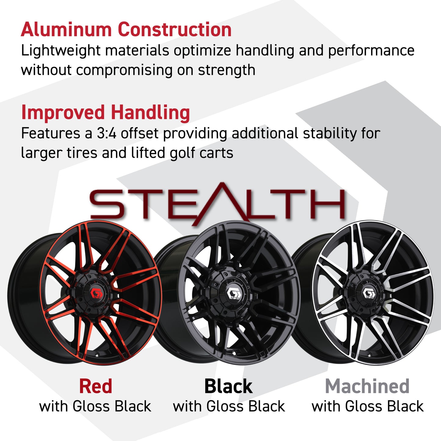 GTW® Stealth Red/Machined 14 in Wheels with 23X10-14 Rogue All-Terrain Tires – Full Set